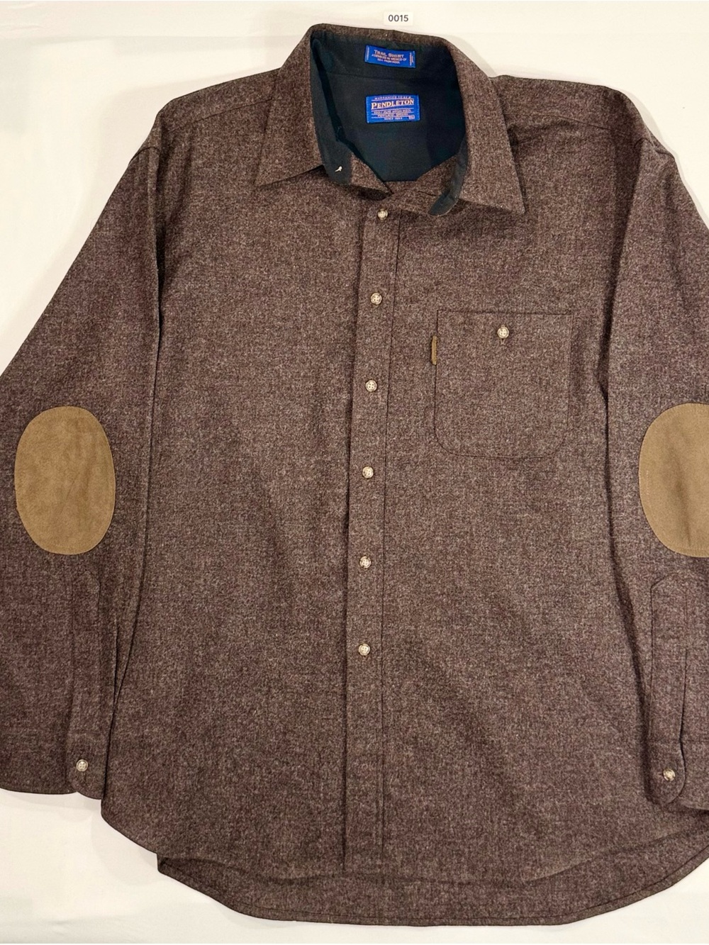 Pendleton Trail Shirt Men’s XL Brown 100% Virgin Wool Elbow Patch Button Up 0015